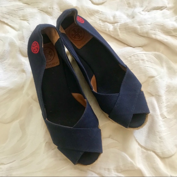 “SOLD” Tory Burch Navy Blue Espadrille Wedges - Picture 6 of 6